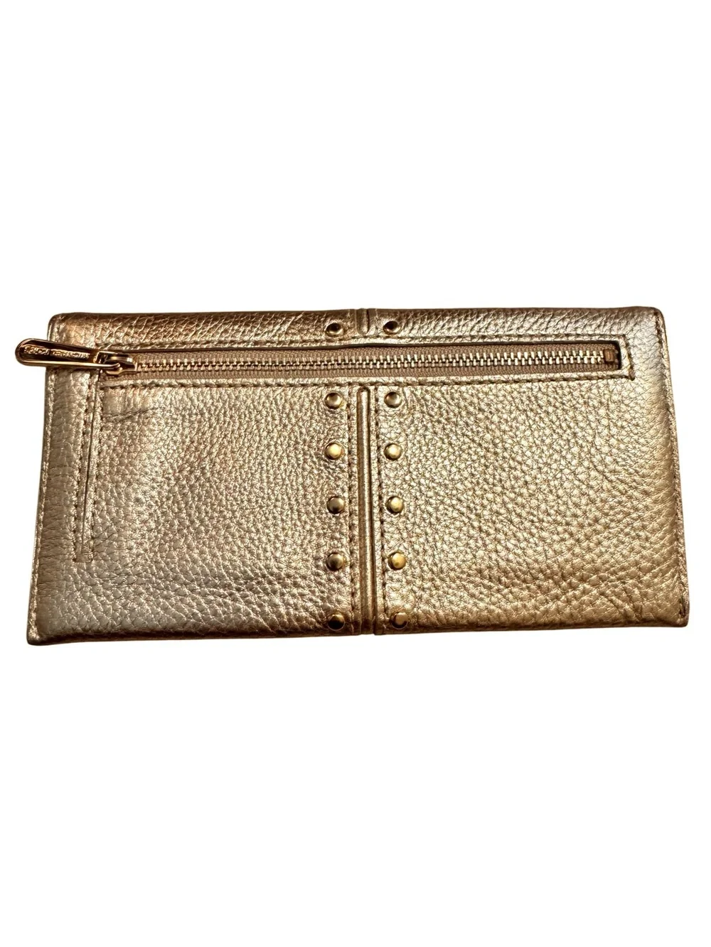 Michael Kors Gold Metallic Pebbled Leather Tote Bag Wallet Set NWOT Chain Accent
